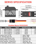 HobbyPark waterproof coreless RC servo with metal gears, 25 kg-cm torque, HD2522MG, includes metal horn.