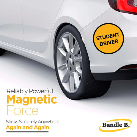Car with magnetic student driver sign on rear displaying Magnetic Sheets For Crafts 8.5 X 11 Inches Pack Of 10 Flexible 30 Mil Non Adhesive Sheets