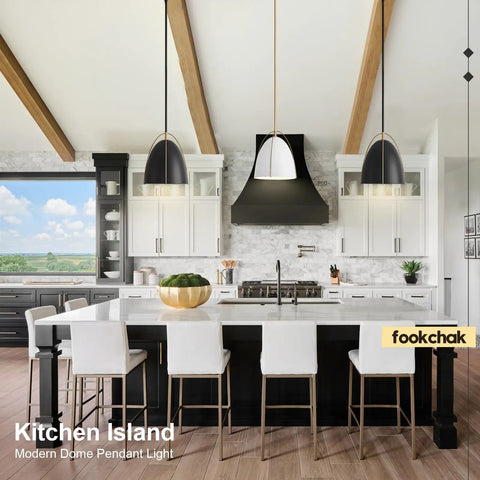 Black Dome Pendant Light For Kitchen Island, 10 Inch Dope Modern Black And Gold Ceiling Fixture With E26 Socket in kitchen