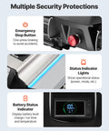 Multiple security features of Heavy Duty Electric Trailer Mover, including emergency stop button, status lights, and battery indicator.