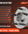 512265 Rear Wheel Hub Bearing Assembly For Hyundai Sonata 2006 To 2009 And Kia Optima 2006 To 2010 With ABS Four Lug 114.3mm Bolt Circle Ready For 4 Wheel ABS Replacement, side view highlighting measurements and ABS type tone ring.