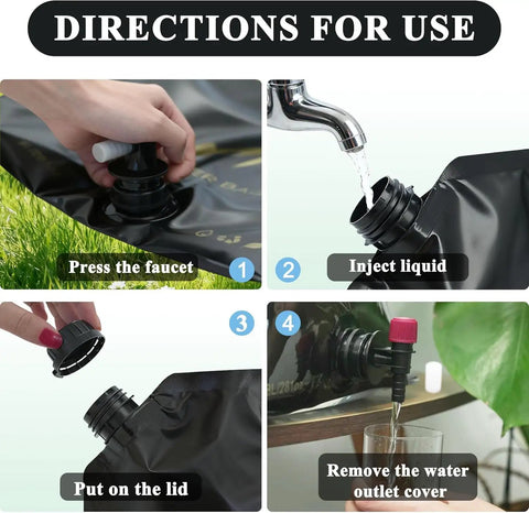 Collapsible Water Containers 2 Pack 2 Gallon 8L Each Foldable Water Storage Bags With Spigot BPA Free usage instructions