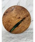 12 Inch Mesquite Wood Lazy Susan With Green Accent Go To Round Kitchen Turntable Rotating Tray For Pantry Cabinet Storage