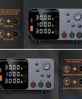 High Precision DC Power Supply With Encoder Knob 30V 10A Beefy Bench Unit with on/off indicators and short circuit alarm.