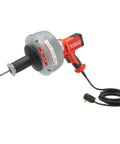 Professional Grade Pneumatic Air Powered 230V Drain Cleaning Tool with a rotating drum and power cord for stubborn clogs.