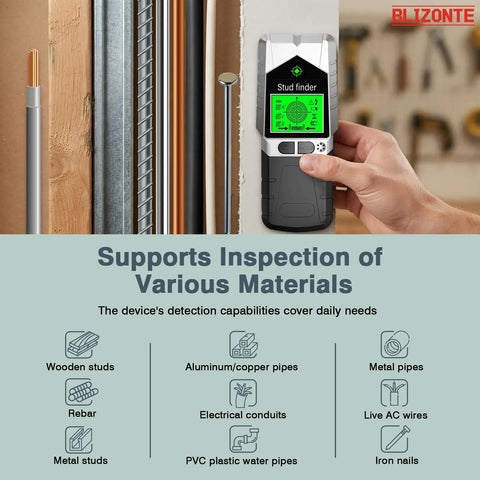 Pro Grade Six In One Wall Scanner With Dead On Detection For Wooden Joists AC Wiring Copper Tubing And Steel Studs Paired With Bright Led Lights And Crisp Audio Alerts To Keep DIY Renos Straight On Track Without Any Sweat Or Second Guessing