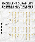 Image showing durability comparison of Extra Long Golf Tees 4 Or 5 Inch Pack Of 30 Unbreakable 5 Prong Pro Grade Durable Plastic Construction Driving Range Tees With Consistent Height In White
