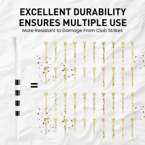 Image showing durability comparison of Extra Long Golf Tees 4 Or 5 Inch Pack Of 30 Unbreakable 5 Prong Pro Grade Durable Plastic Construction Driving Range Tees With Consistent Height In White