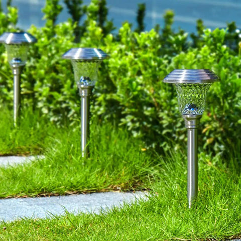 8 Pack Solar Pathway Lights Outdoor Waterproof With Diamond Glass Lampshades Cool White 6000K LED Lighting Stainless Steel Garden Landscape Lighting For Yard Walkway Driveway And Lawn