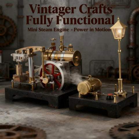 Mini Steam Engine Kit 2 In 1 Beam Engine With Boiler And Lamp Scene DIY full metal model on display