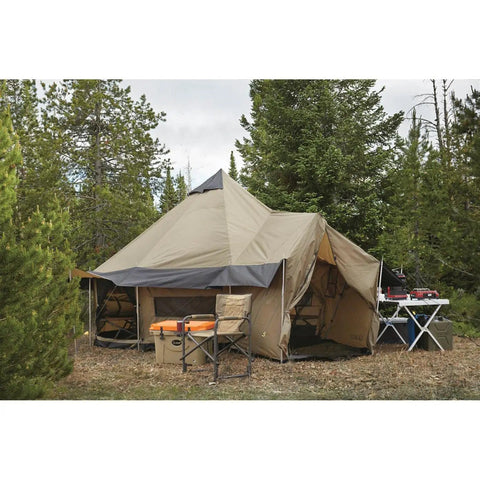 Base Camp Tent For All Weather Adventures With Stove Jack Four Season Camping For Hiking And Hunting Ultra Spacious 14 Ft Diameter Shelter With 10 Ft Center Height For Standing Room And Your Camp Crew in woodland setting