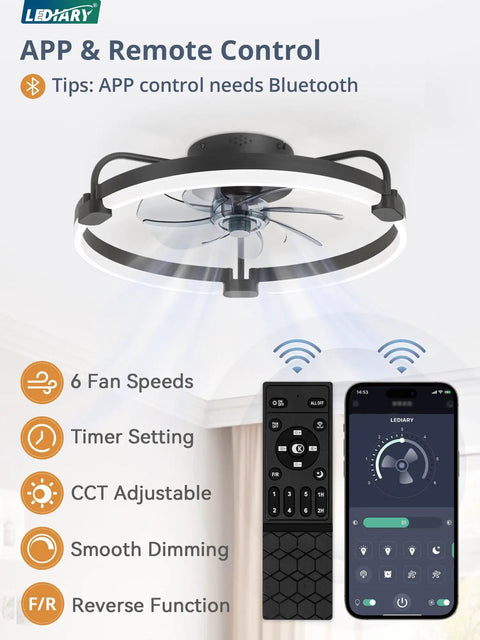 Ceiling Fan With Lights And Remote And App Control 20 Inch Low Profile Flush Mount Fandelier slick dimmable