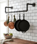 Kitchen rack made with 10 Pack 1 Inch By 12 Inch Black Malleable Iron Pipe Nipples With Threaded Ends For DIY Steampunk Industrial Decor Projects