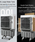 Portable Swamp Cooler With 100 Liter Water Tank And Three Wind Speeds To Beat The Scorching Heat, showing cooling unit with large water reservoir.