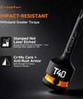 Rock Solid Heavy Duty T Forty Impact Torx Socket Set Long Star Bits Half Inch Drive With Epoxy Fill Markings shown with Cr-Mo core and anti-rust armor.