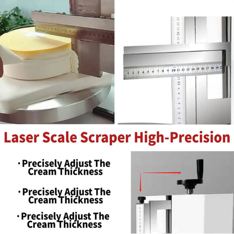 Electric Cake Frosting Machine For 4 To 14 Inch Cakes Automatic Icing Polisher with adjustable laser scale for precise cream thickness.