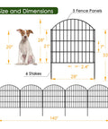 Rustproof Metal Garden Fence Kit With 5 Panels And 6 Stakes, 28 Inch High By 11.7 Feet Long, No Dig Animal Barrier, dimensions shown