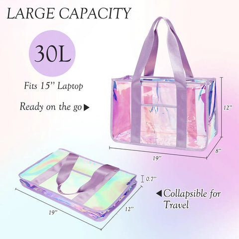 Iridescent Clear Jelly Tote Beach Bag For Women Waterproof And Sandproof See Through Pool Bag With Zipper Ideal Cruise Essentials 2026