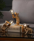 Three Style Resin Mouse Desk Lamp With LED Glow Featuring Running Sitting And Standing Cute Mouse Figures In Gold Finish