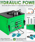 Built Tough Electric Rebar Bender With Hydraulic Foot Pedal flexes size two through number ten steel bars and churns out fast zero to one eighty degree angles for the daily grind, green electric bender with foot controls.