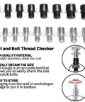 Nut And Bolt Thread Checker Kit With 28 Gauges 15 SAE Inch And 13 Metric Thread Gauges shown with black and silver gauges.