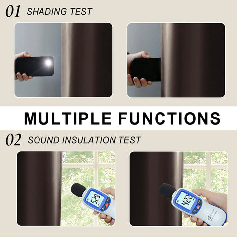 Testing 70 Inch Wide By 84 Inch Long Blackout Curtain Panels With Tiebacks, 100 Percent Darkening And Thermal Insulation, Full Light Blocking For Large Windows, Brown, Set Of 2 With Rust Proof Grommets, for shading and sound insulation.