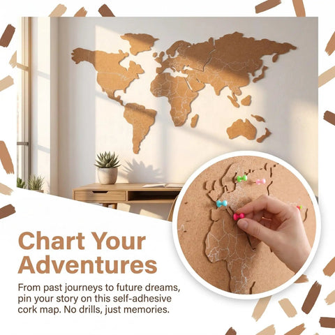 Self Adhesive World Map Wall Chart 39.3 By 18 Inches Lightweight Pinnable Travel Map With 10 Push Pins Fast Peel And Stick No Drilling