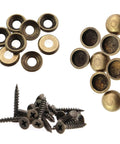 No Sweat Install 16 Piece Pure Copper Decorative Screw Set With 15 Millimeter Self Tapping Screws And Washers, showing screws and caps.