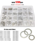 Must Have Ultra Thin Stainless Steel Washer Set For M3 M4 M5 M6 M8 All 304 A2 Grade Flat Shims Gaskets Assortment Kit 0.10 0.20 0.30 Millimeter 1200 Pieces, plastic case with assorted washers