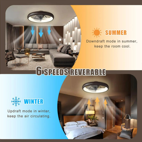 Must Have Ceiling Fan With Remote For Small Bedroom, 20 Inch Low Profile Flush Mount, Black Bronze Finish in living and bedroom settings.