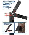 Diagram showing Solar Panel Kit For Trail Cams With 6000mAh Battery And 12V Output IP66 Waterproof with adjustable angle mount.