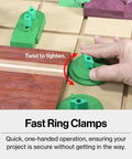 Hand tightening a fast ring clamp from the MatchFit CNC Clamping Kit For Woodworking And Milling, 11 Piece Green Set.