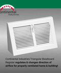 Triangular Baseboard Floor Register With Ten Inch Duct Opening And Eleven And Three Eighths Inches By Six And Seven Eighths Inches Overall White Finish