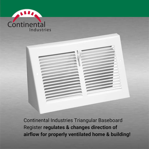 Triangular Baseboard Floor Register With Ten Inch Duct Opening And Eleven And Three Eighths Inches By Six And Seven Eighths Inches Overall White Finish