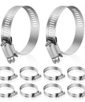 Stainless Steel Hose Clamps 2 To 3 Inch Adjustable Worm Gear Clamp Kit 10 Pack, shown in a set of ten with close-up view.