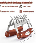 Meat Shredder Claws Set Of 2 With Stainless Steel Claws And Wooden Handle For Barbecue BBQ Shredding Pulled Pork Beef And Chicken Carving And Handling Like A Pro, 4.7 x 4.3 in