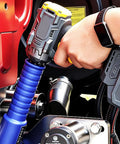 Heavy Duty Pneumatic 1/2 Inch Right Angle Impact Wrench used in tight engine space for reliable air power and torque.