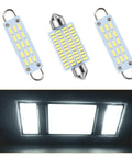 Interior LED Map Dome Light Bulbs Kit For 1988 To 1999 Chevy Silverado GMC Sierra And Chevy GMC Full Size Pickup Trucks White Upgrade For Brighter Easier Plug N Play Interior Illumination, displayed with glowing white lights