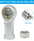Female Rod End Bearing With Five Sixteenth Inch Bore Four Pack Heavy Duty Alloy Steel Built To Last Corrosion Resistant Right Hand Thread Five Sixteen Twenty Four Easy Install For Linkages And Industrial Machinery, alloy steel close-up