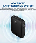 Wireless Voice Amp With Bluetooth Handheld Microphone For Teachers And Public Speaking, Portable PA System For Classrooms And Outdoor Events, 50ft Range With Cardioid Pickup, Compact Speaker Mic Set shown with advanced anti-feedback system.