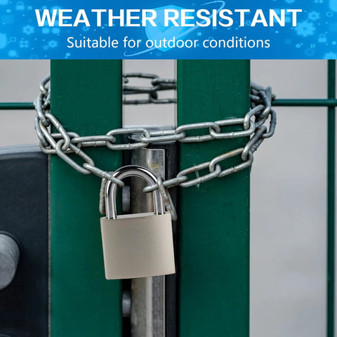Stainless Steel Padlock Latch 5 Inch Heavy Duty Locking Hasps securing green gate with chain, weather resistant for outdoor use