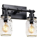 2 Light Black Bathroom Vanity Light Fixture Industrial Farmhouse Wall Sconce With Glass Mason Jar Shades