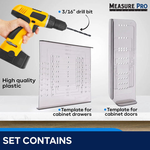 Easy Install Cabinet Door And Drawer Hardware Template Kit For Standard Cabinets In The Kitchen With Two Templates And One Three Sixteenths Inch High Speed Drill Bit