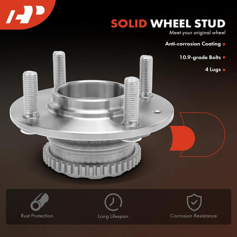 Front view of solid wheel stud assembly with anti-corrosion coating and 4 lugs