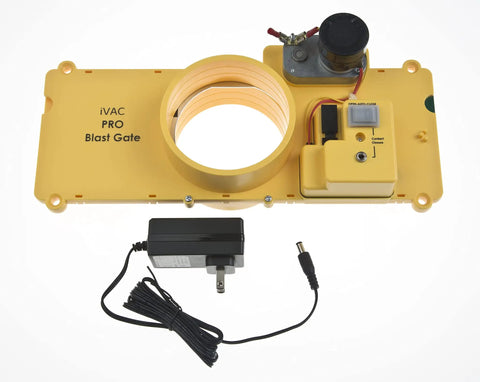 4 Inch Blast Gate for Duct Systems with Automatic, Wireless Remote, and Manual Modes, showcasing self cleaning slide out gate