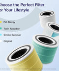 Different filter options for Air Purifier For Home Large Room With HEPA Filter Sleep Mode AHAM Verifide Certified Smart WiFi Control Quiet Operation For Pet Hair Allergies Dust Smoke Pollen Alexa Compatible Model Core300SP White.