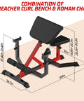 2 In 1 Roman Chair And Preacher Curl Bench For Home Gym, Multi Function Hyperextension Bench With Adjustable Height, Black