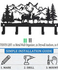 Deer Mountain Metal Key Holder Wall Mount For Rustic Cabin Decor Key Rack with hooks and woodland wildlife design.