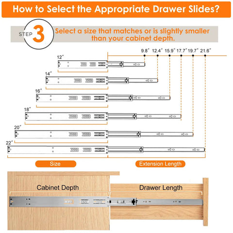 Soft Close Drawer Slides 22 Inch Full Extension Two Pairs Built Tough Heavy Duty 200 Lb Load Quiet Hydraulic Dampers Black Finish For Kitchen Cabinets And Dressers size guide