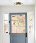 Mid Century Modern Gold Semi Flush Ceiling Light With Frosted Glass Diffuser 3 Light Low Profile Dome Fixture in entryway